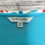 John Mark Blue Chiffon Floral Embroidered 3/4 Sheer Sleeve Notch V Neck Tunic 2X Photo 6