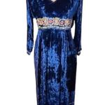 April Cornell Victorian Crushed Velvet Cottagecore Embroidered Midi Dress XS Blue Photo 7
