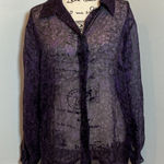 Josephine Chaus  Purple Floral Sheer Button Down Blouse Top Sz 16 100% silk Photo 0