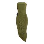 Norma Kamali  Strapless Diana Ruched Stretch Jersey Midi Dress, Military, XS Photo 15