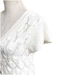 Rye Grass Cropped Cardigan Crochet Cable Knit Sweater Size Medium White V Photo 3