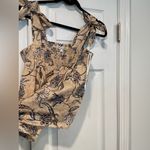 C&C California NWT  Size L Tan Blue Paisley Smocked Tank Top Bows Boho Peasant Photo 6