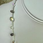 Hand Crafted Floral Blue Disc Necklace White, Silver and Clear Beads Photo 2