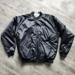 Vintage 90s Black Satin Bomber Jacket Moto Goldwing Graphic NAME Cardinal XL Photo 8