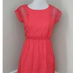 YA Los Angeles Bold Coral Red Sheer Crochet Shoulders Dress by from Modcloth Photo 0