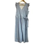 Loft  Wrap Midi Dress L Blue Eyelet 100% Cotton Ruffle Sleeves Summer Sundress Photo 1