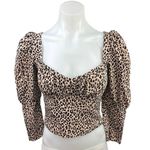 ZARA Beige Animal Leopard Print Sweetheart Neck Puff Sleeve Crop Blouse Top XS Photo 0