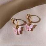 Boutique Light Pink Butterfly Huggie Hoop Earrings Photo 0