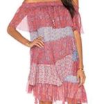 Rebecca Taylor  dress patchwork tiered raw hem off the shoulder lined‎ 0 silk Photo 2