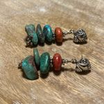 Sterling Silver Turquoise & Coral Stone 925 Dangle Earrings Photo 4