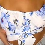 BANJUL  Blue Porcelain Floral Print Puff Sleeve Corset Crop Top size M . Photo 3
