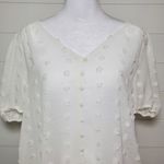 E&M Women’s Button Front‎ Large Swiss Dot White Top Short Sleeve V Photo 2