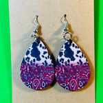 Handmade Red Bandanna, Cow Print, Teardrop Dangle Pierced Earrings Photo 0