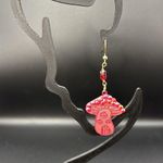 Handmade Red & Orange Cotton Mushroom Earrings Photo 2