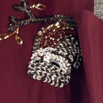 Talbots Womens Blouse Size L Owl Woodland Sequin Fall Autumn Maroon Wine Cute Photo 3