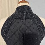 90s Laurence Kazarian 100% Silk Black Beaded Halter Neck Gown High Neck Slit L Size L Photo 8