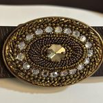 Chico's Chico’s Embellished Oval Buckle Brown Leather Belt Size M Photo 3