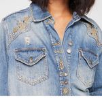 Free People  Moonchild Embroidered Distressed Shirt Jean Jacket Photo 1