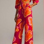 Farm Rio  Anthropologie linen blend Tie Back Cut out Jumpsuit size Medium Photo 0