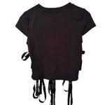 SheIn NWT Black Lace Up Ribbon Stretchy Crop Top Black Size Medium Photo 2