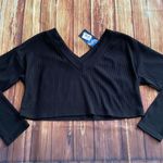 Genx Clothing Women’s Long Sleeve V Neck Rib Knitted Black Crop Top Size Small Photo 4