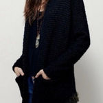 Free People Love Me Tender Knitted Cardigan Fringe Hooded Open Front Black XS Photo 0