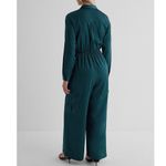 EXPRESS NWT Sz M Deep Teal Green Button Tie Waist Wide Leg Satin Cargo Jumpsuit Photo 1