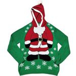 Ugly Christmas Sweater Hooded Santa Claus Holiday XL Green Photo 0
