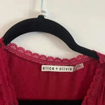 Alice + Olivia  Long Sleeve V Neck Lace Trim Blouse Size Medium Color Wine Photo 2