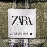 ZARA  Sherpa Pullover Hoodie Plaid Quilted Pocket Green Olive Size Small‎ Photo 4