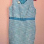 Talbots NWT Blue and White Tweed Structured Ribbon Bow Waist Shift Dress 14P Photo 0