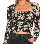 Free People FP Hilary Black combo floral print Smocked Long Sleeve top NEW XS Photo 0
