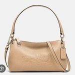 Coach  Charley Embossed Horse and Carriage Pebbled Leather Crossbody TAN Photo 0