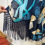 ZARA  Navy Blue &‎ Blue Floral Print Fringe Cardigan Kimono Size L Photo 3
