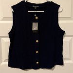 Adrianna Papell Textured Navy Button-Up Vest Photo 0