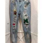 Light Wash Distressed Denim Jeans with Teddy Bear M and Lips Patches Blue Size 32 Photo 1