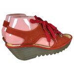 Fly London Ylfa Lace Up Red Leather Open Toe Wedge EU Size 40 US 9.5 Photo 4