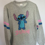 Disney Gray Sweatshirt with Blue and Pink Stitch Design Photo 0