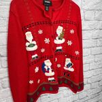 Designers Originals Studio Red Chirtsmas Cardigan Sweater Size XL Santa Trees Photo 1