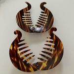 2 Vintage French Circle Cincher Ponytail Holder Hair Comb Brown Photo 5