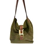 Dooney & Bourke DOONEY BOURKE Olive Green Suede Hobo Bag Adjustable Brown Leather Shoulder Strap Photo 9
