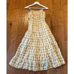 Storia Cotton Gingham beige smocked midi tank dress small Photo 5