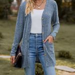 Sweater Cardigan Shacket Button Front Size S Blue Photo 0