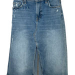 7 For All Mankind Easy Midi Skirt Light Wash Distressed Denim Front Slit Size 26 Photo 0