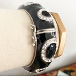 Lia Sophia Surreal Black Enamel Bangle Bracelet Rhinestone Accents Hinge Close Photo 4