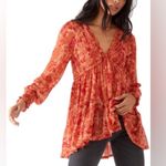 Free People FP Womens Dark Romantic Tunic Long Sleeve Shirt Orange Merlot Combo Photo 11