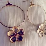 Gold Hoop Dainty Hibiscus Charm Earrings Photo 1