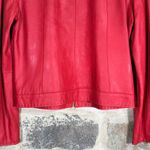 Bagatelle  Red Leather Moto Jacket Collarless Gold Zip Pockets Women Size‎ M Photo 6