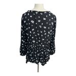 SO  Black Floral Print Long Sleeve V-Neck Ruffled Peasant Babydoll Top Size M NWT Photo 5