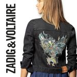 Zadig & Voltaire | XS | Kioky Eagle Distressed Grunge Denim Jacket In Noir Photo 1